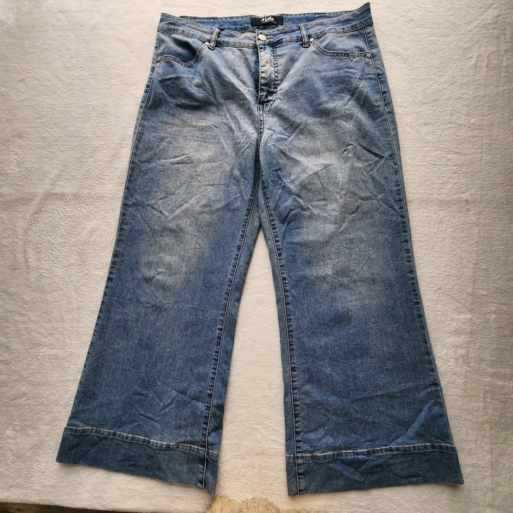 Lois Wide Leg Jeans Womens 18 37W 26L Blue Flare High Rise Denim Pants Plus Size
